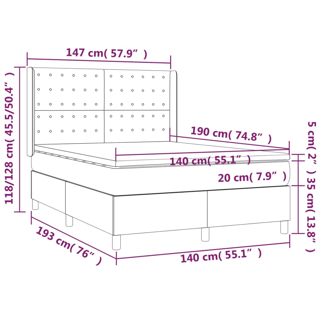 Zöld szövet rugós és LED-es ágy matraccal 140x190 cm 