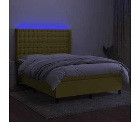 vidaXL Lova su spyruoklėmis/čiužiniu/LED, žalia, 140x190 cm, audinys