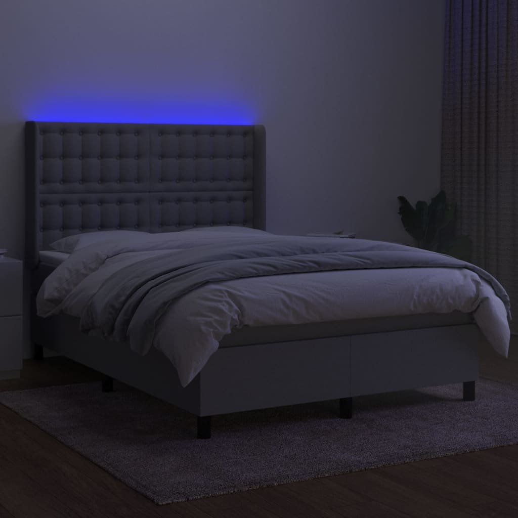vidaXL Boxspring met matras en LED stof lichtgrijs 140x200 cm afbeelding