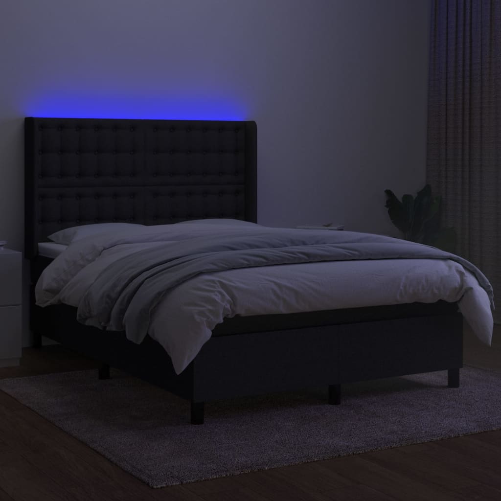 vidaXL Boxspring met matras en LED stof zwart 140x200 cm afbeelding