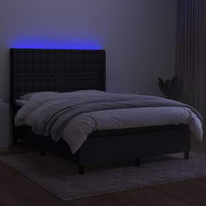 Box spring postelja z vzmetnico LED črna 140x200 cm blago - slika 3