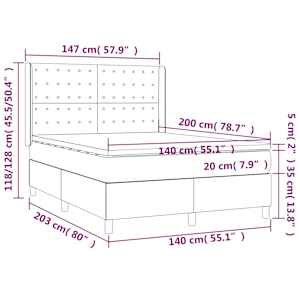 Box spring postelja z vzmetnico LED temno rjava 140x200cm blago - slika 8