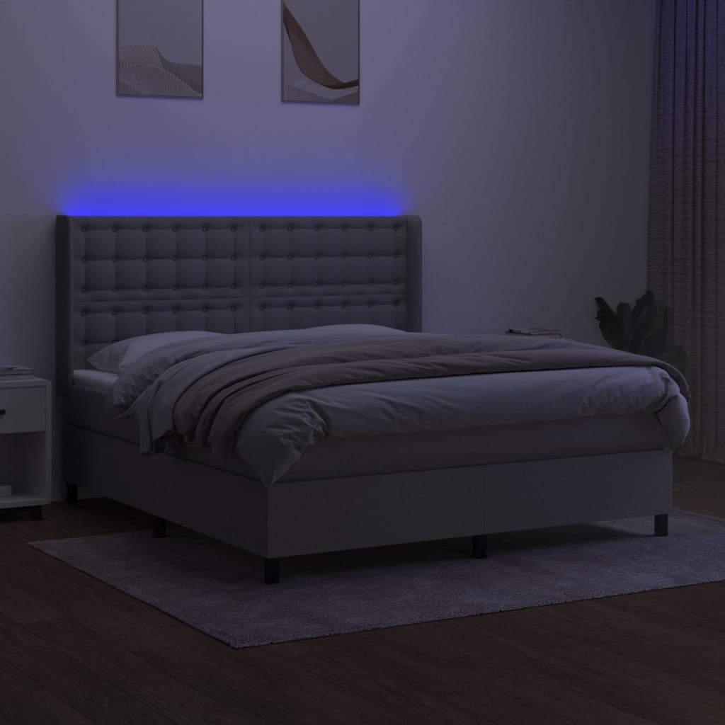 vidaXL Boxspring met matras en LED stof lichtgrijs 160x200 cm afbeelding