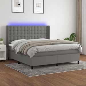 Box spring postel s matrací a LED tmavě šedá 160x200 cm textil - obrázek 1