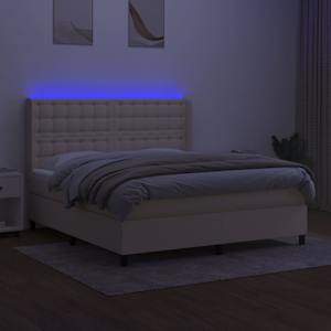 Box spring postelja z vzmetnico LED krem 160x200 cm blago - slika 3