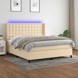 Box spring postel s matrací a LED krémová 160x200 cm textil - obrázek 1