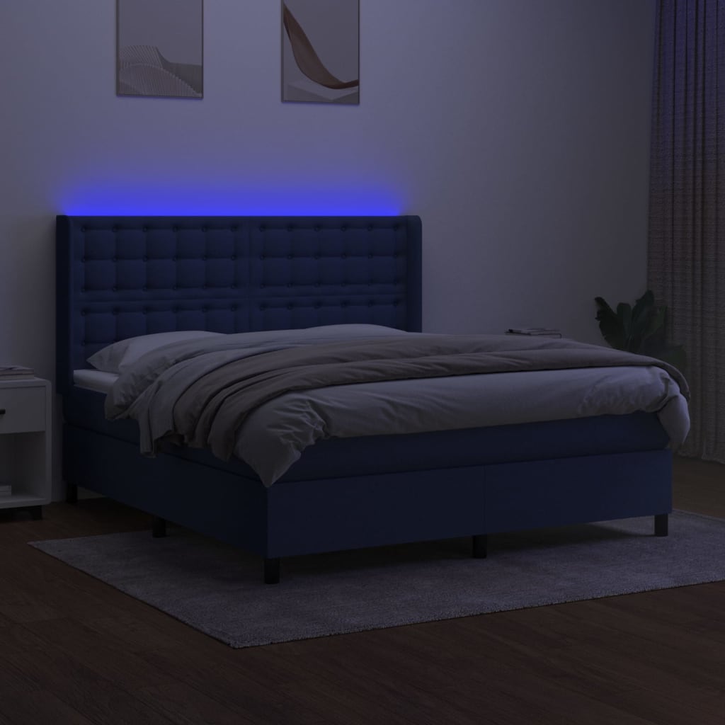 Thumbnail - vidaXL Boxspringbett mit Matratze & LED Blau 160x200 cm Stoff