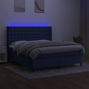Box spring postel s matrací a LED modrá 160x200 cm textil - obrázek 3