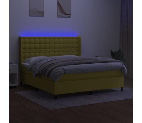 vidaXL Lova su spyruoklėmis/čiužiniu/LED, žalia, 160x200 cm, audinys