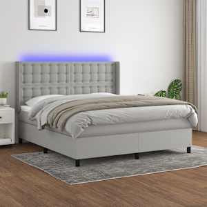 Box spring postel s matrací a LED světle šedá 180x200 cm textil - obrázek 1