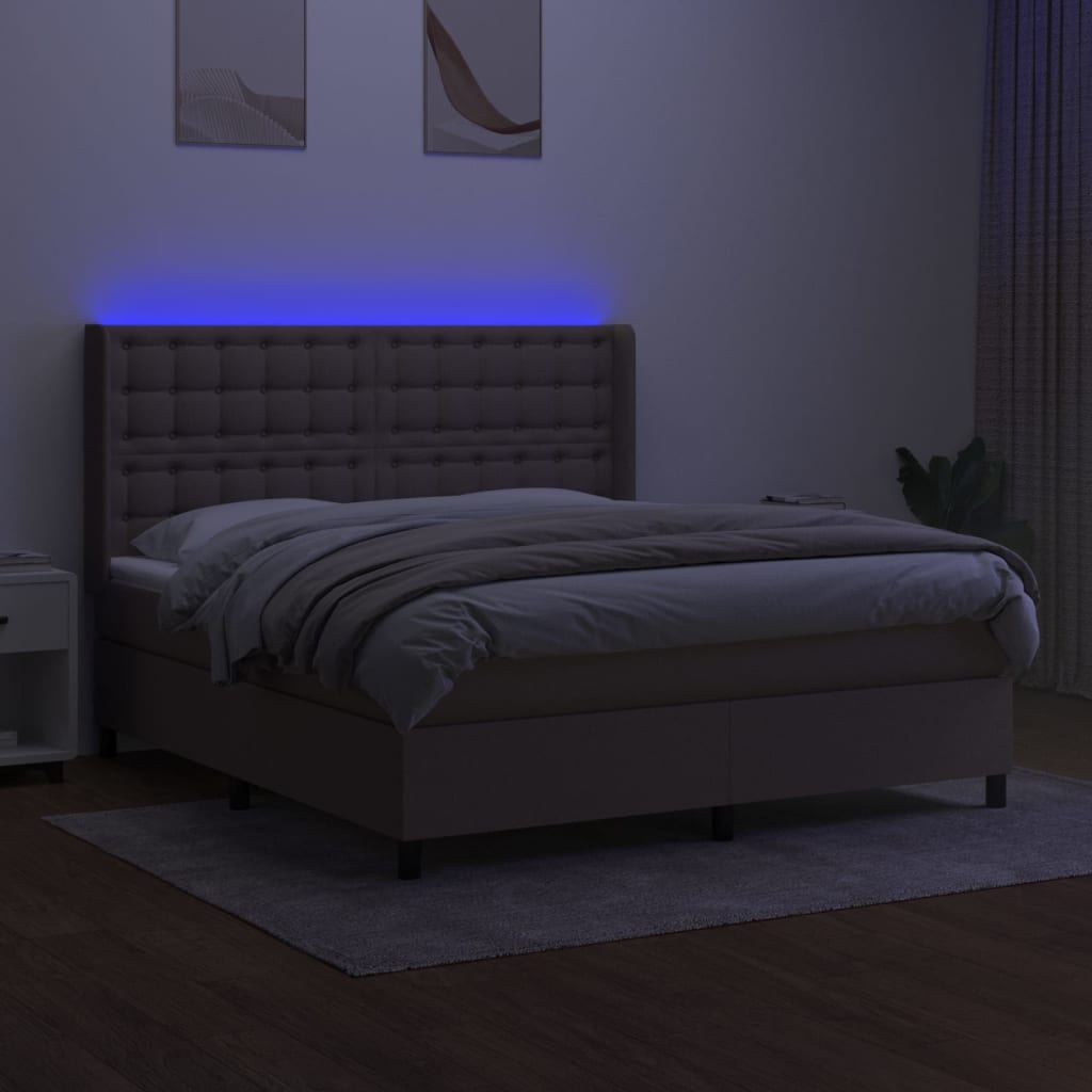 vidaXL Boxspring met matras en LED stof taupe 180x200 cm afbeelding