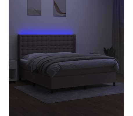vidaXL Rams&auml;ng med madrass & LED taupe 180x200 cm tyg