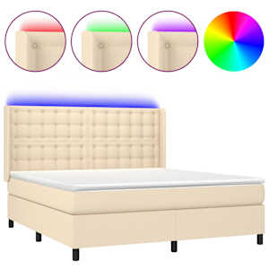 Box spring postel s matrací a LED krémová 180x200 cm textil - obrázek 2