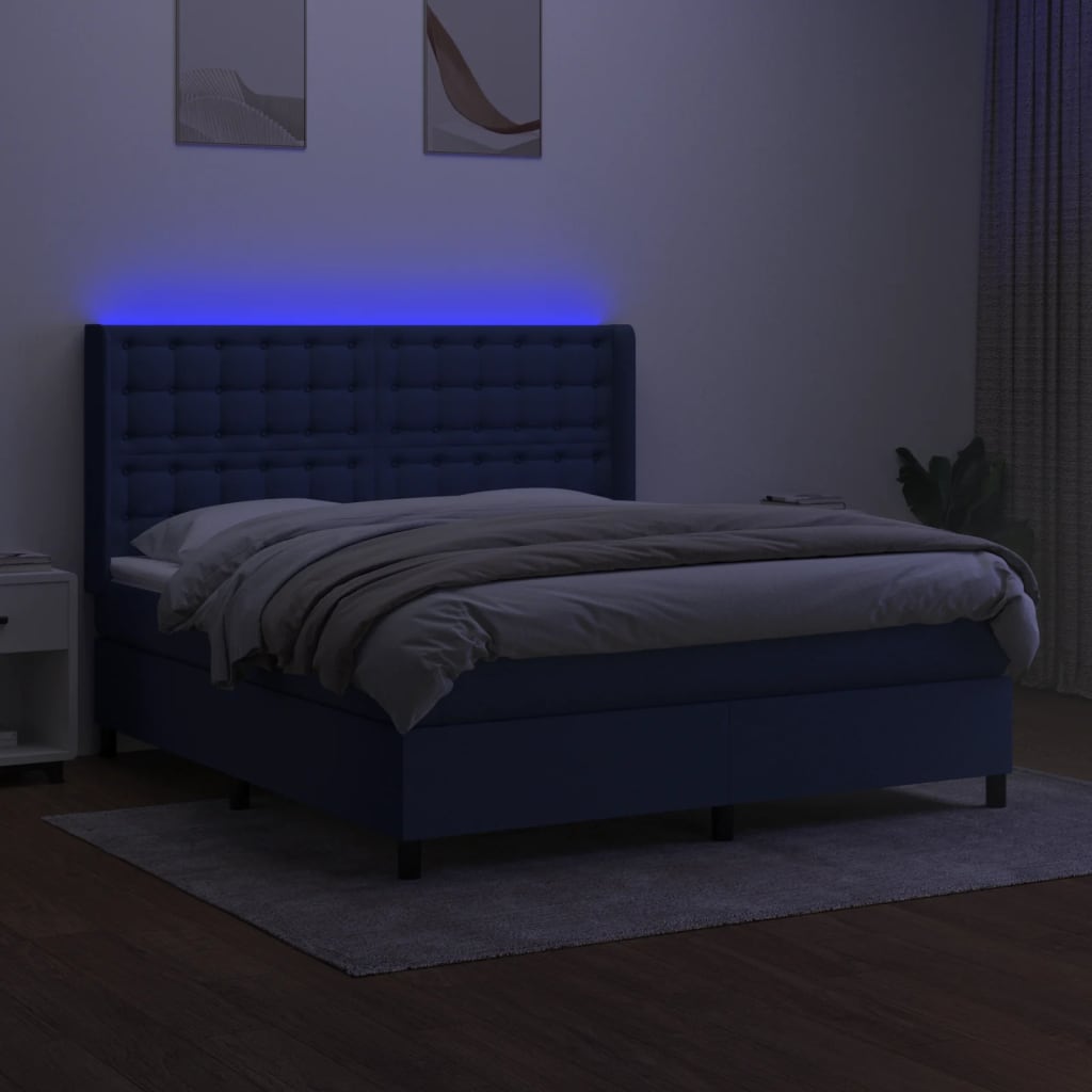 vidaXL Boxspring met matras en LED stof blauw 180x200 cm afbeelding