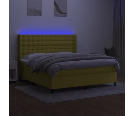 vidaXL Lova su spyruoklėmis/čiužiniu/LED, žalia, 180x200 cm, audinys