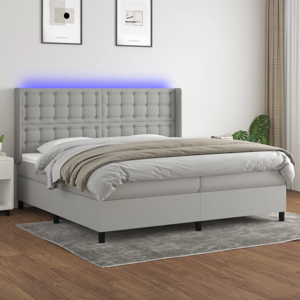 vidaXL Boxspringbett mit Matratze & LED Hellgrau 200x200 cm Stoff