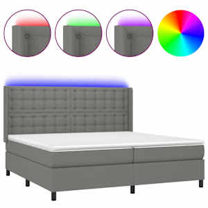 Box spring postel s matrací a LED tmavě šedá 200x200 cm textil - obrázek 2