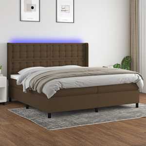 Box spring postelja z vzmetnico LED temno rjava 200x200cm blago
