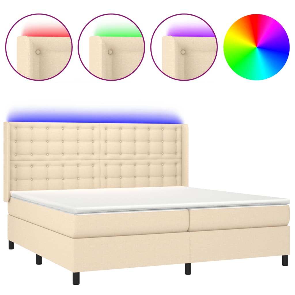 vidaXL Boxspring met matras en LED stof crèmekleurig 200x200 cm