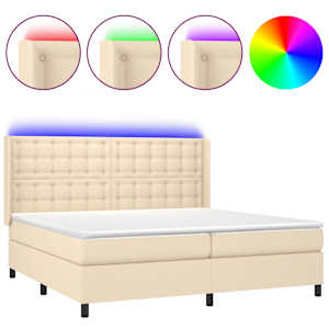 Box spring postel s matrací a LED krémová 200x200 cm textil - obrázek 2