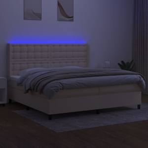 Box spring postel s matrací a LED krémová 200x200 cm textil - obrázek 3