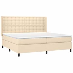 Box spring postel s matrací a LED krémová 200x200 cm textil - obrázek 4
