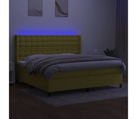 vidaXL Lova su spyruoklėmis/čiužiniu/LED, žalia, 200x200 cm, audinys