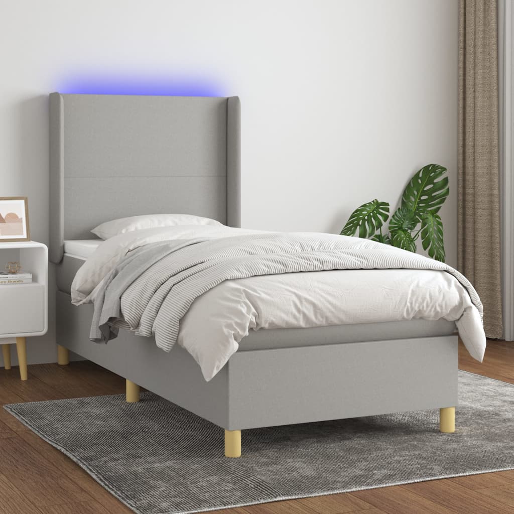 vidaXL Boxspringbett mit Matratze & LED Hellgrau 80x200 cm Stoff