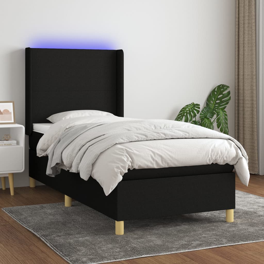 vidaXL Boxspringbett mit Matratze & LED Schwarz 80x200 cm Stoff