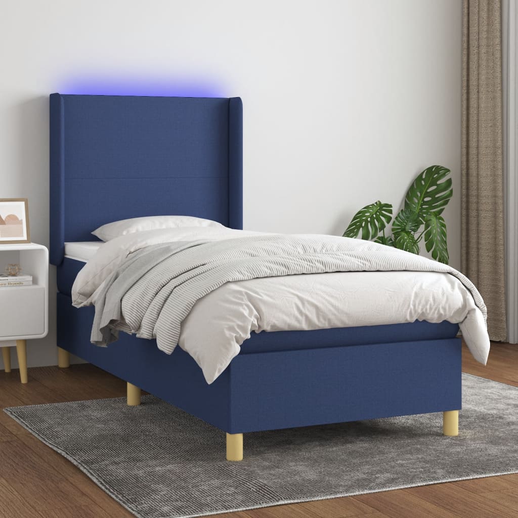 vidaXL Boxspringbett mit Matratze & LED Blau 80x200 cm Stoff