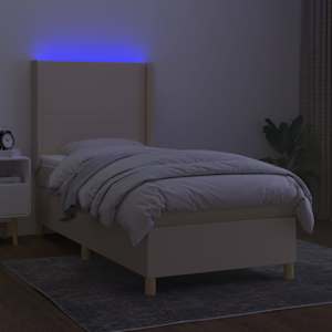 Box spring postel s matrací a LED krémová 90x190 cm textil - obrázek 3