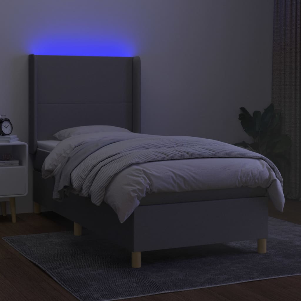 Thumbnail - vidaXL Boxspringbett mit Matratze & LED Hellgrau 90x200 cm Stoff