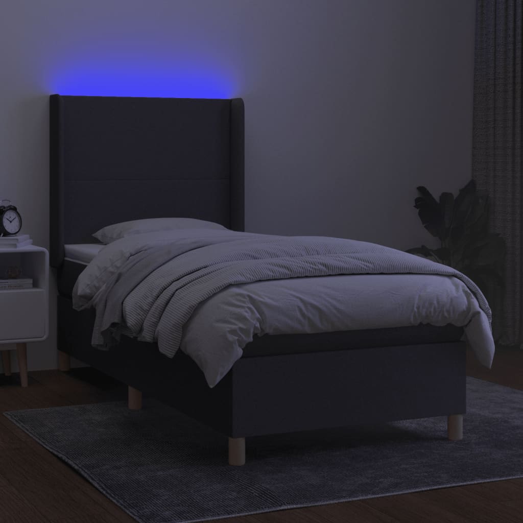 vidaXL Boxspring met matras en LED stof donkergrijs 90x200 cm afbeelding