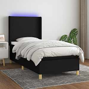Box spring postel s matrací a LED černá 90x200 cm textil - obrázek 1