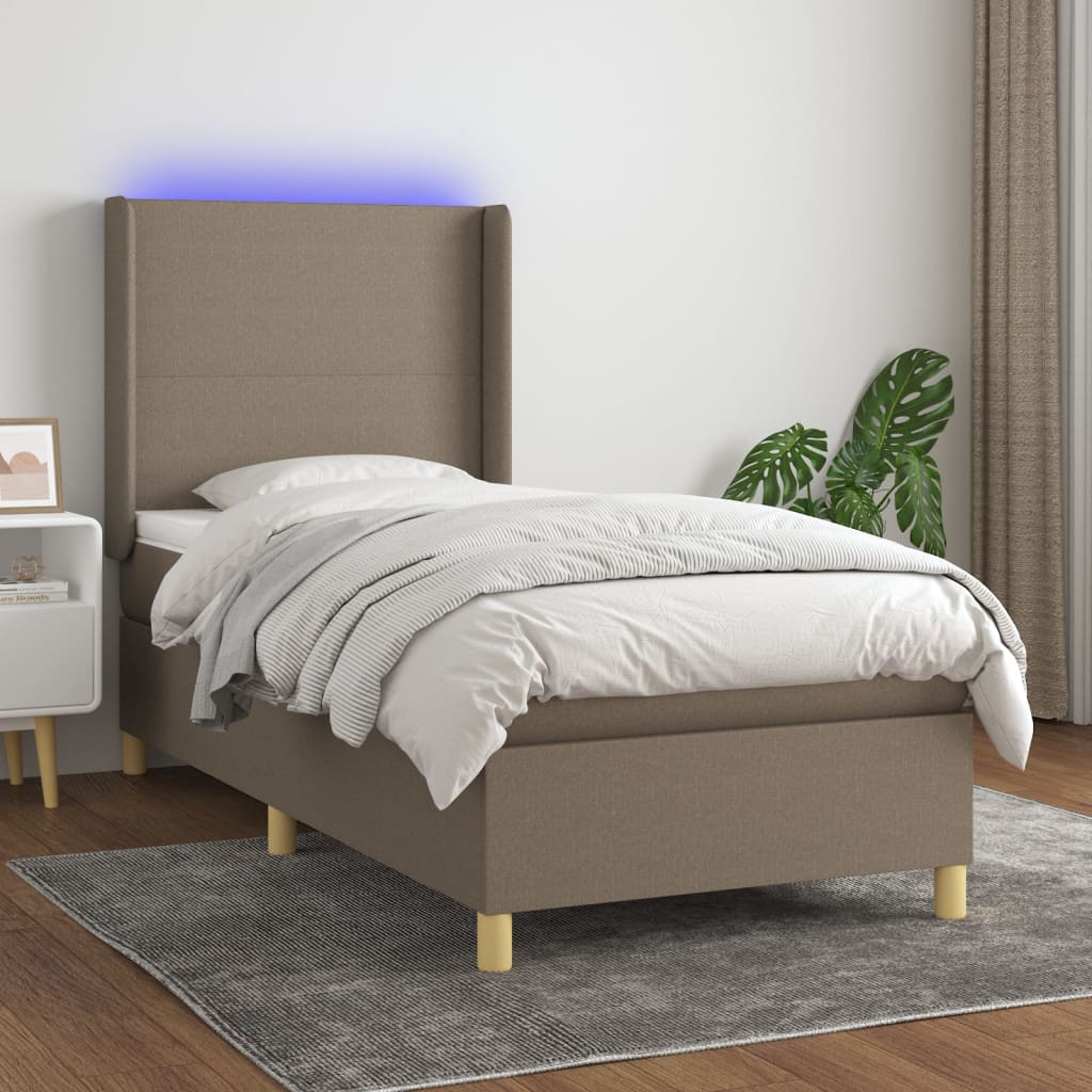 vidaXL Boxspringbett mit Matratze & LED Taupe 90x200 cm Stoff