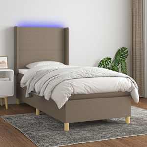Box spring postelja z vzmetnico LED taupe 90x200 cm blago