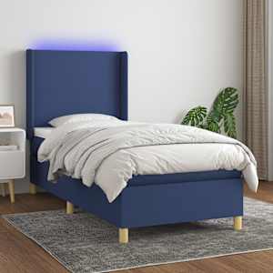 Box spring postelja z vzmetnico LED modra 90x200 cm blago