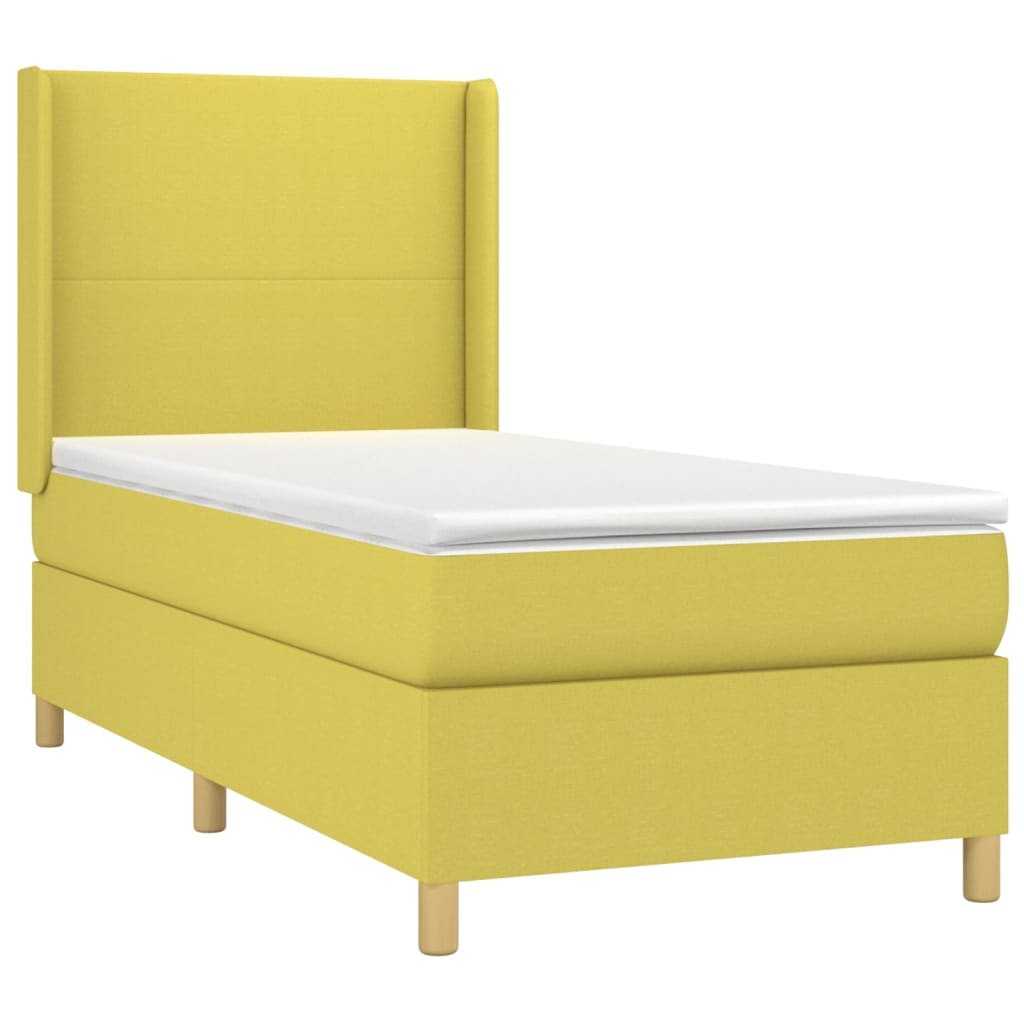 Box spring postel s matrací a LED zelená 90x200 cm textil