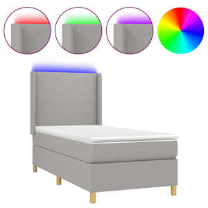 Box spring postel s matrací a LED světle šedá 100x200 cm textil - obrázek 2