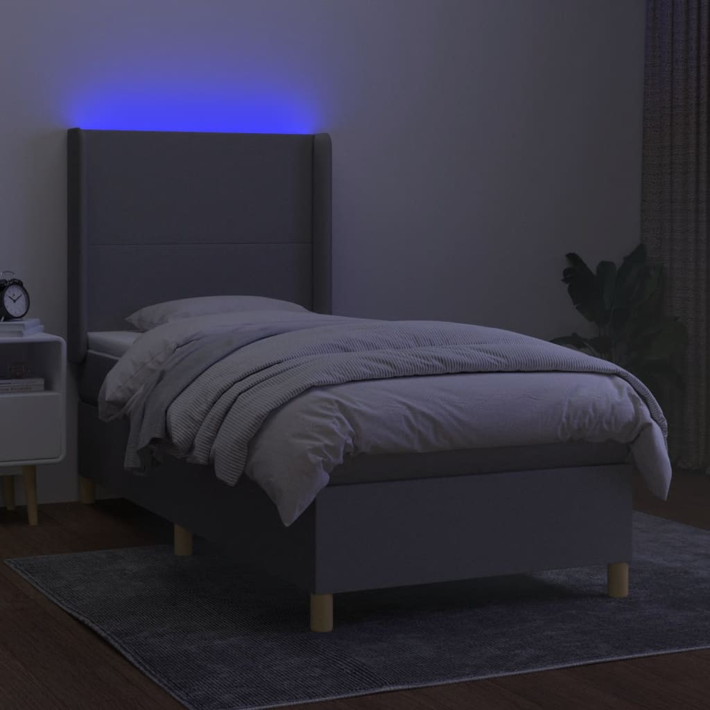 vidaXL Boxspring met matras en LED stof lichtgrijs 100x200 cm afbeelding