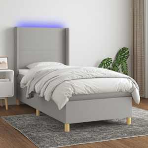 Box spring postel s matrací a LED světle šedá 100x200 cm textil - obrázek 1