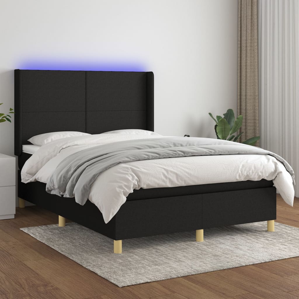 Sommier tapissier avec matelas et LED Noir 140x190 cm Tissu
