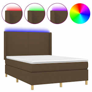 Box spring postel s matrací a LED tmavě hnědá 140x190 cm textil - obrázek 2