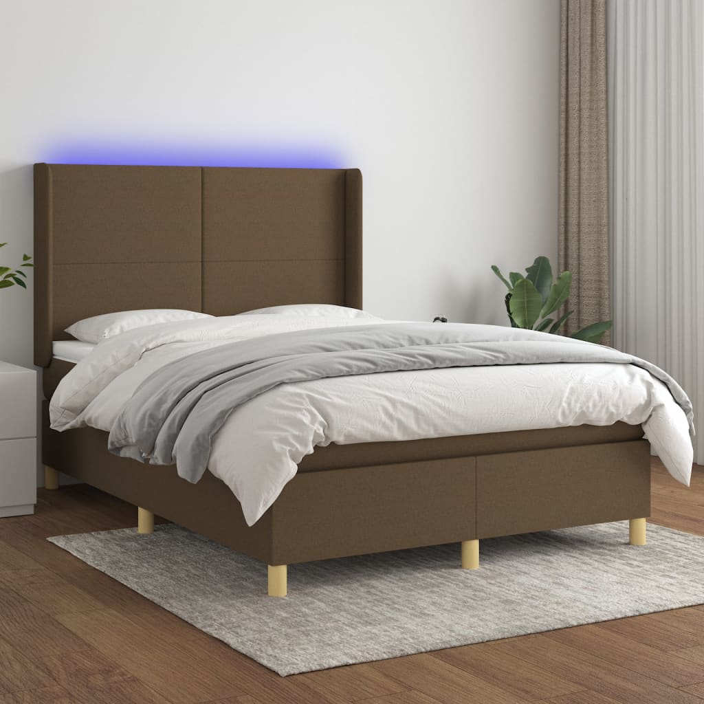 vidaXL Boxspringbett mit Matratze & LED Dunkelbraun 140x190 cm Stoff