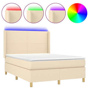 Box spring postel s matrací a LED krémová 140x200 cm textil - obrázek 2
