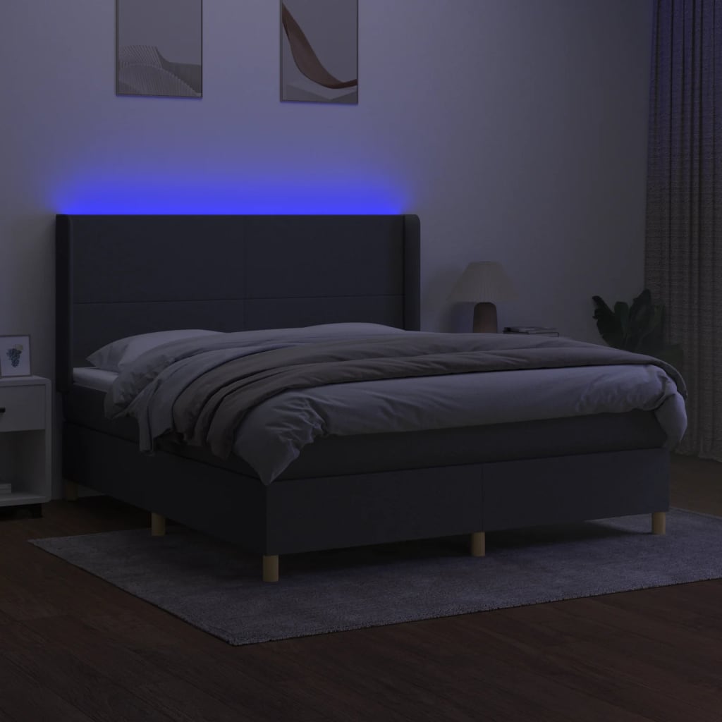 vidaXL Boxspring met matras en LED stof donkergrijs 160x200 cm afbeelding