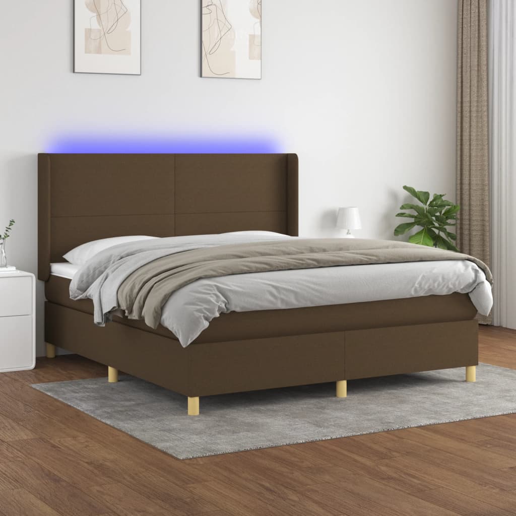 Barna szövet rugós és LED-es ágy matraccal 160x200 cm 