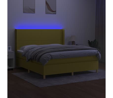 vidaXL Lova su spyruoklėmis/čiužiniu/LED, žalia, 160x200 cm, audinys