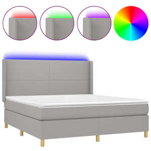 Box spring postel s matrací a LED světle šedá 180x200 cm textil - obrázek 2