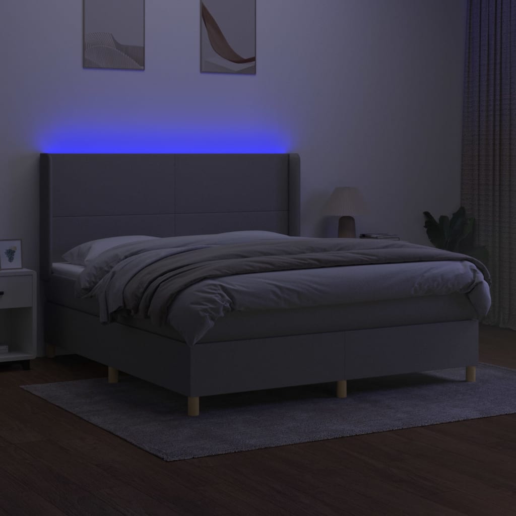 vidaXL Boxspring met matras en LED stof lichtgrijs 180x200 cm afbeelding
